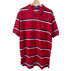 Polo Ralph Lauren XL Red Navy Vintage 90's Striped Short Sleeve Polo Shirt
